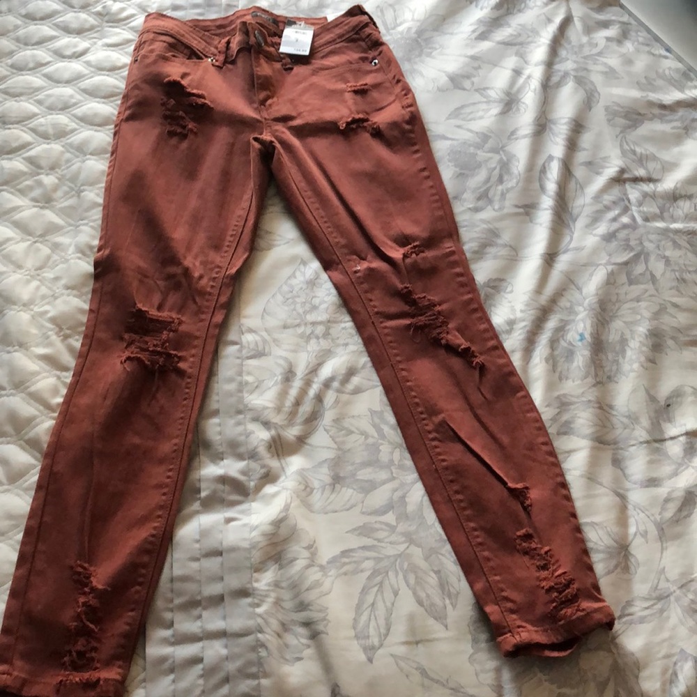 Brick color skinny jeans